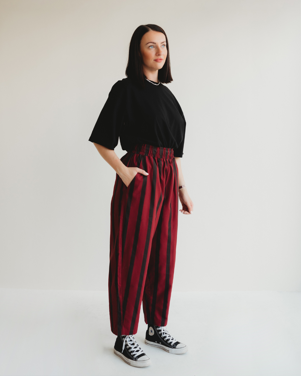 Kate Red Stripe Print Barrel Trousers - image 1