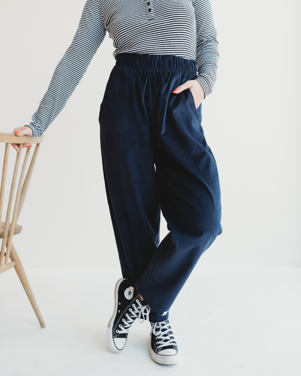 Kate Navy Barrel corduroy  Leg Trousers - image 3