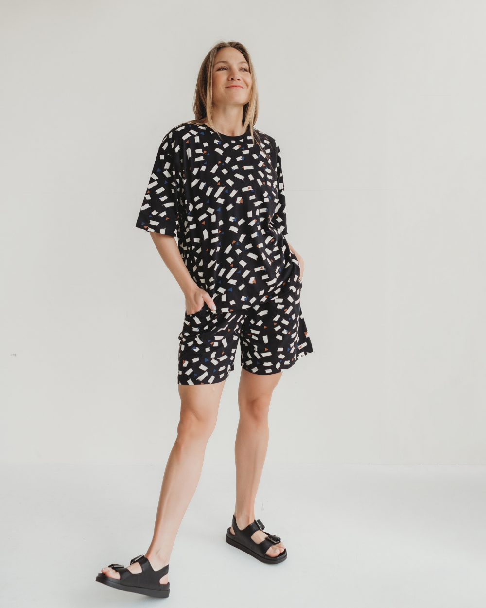 organic cotton Elsie Black Confetti Print Oversized T-Shirt - image 1
