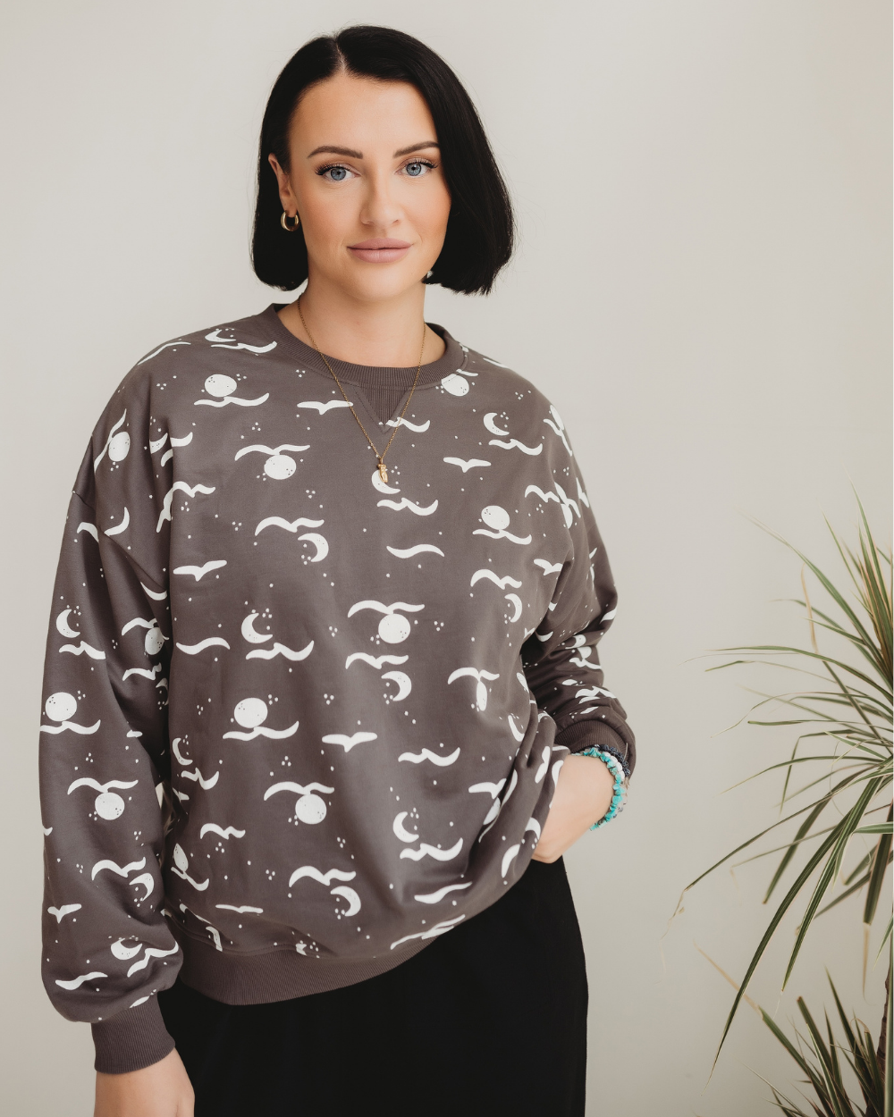 organic cotton Harper Charcoal Grey Moon Wave Print Sweatshirt - image 1