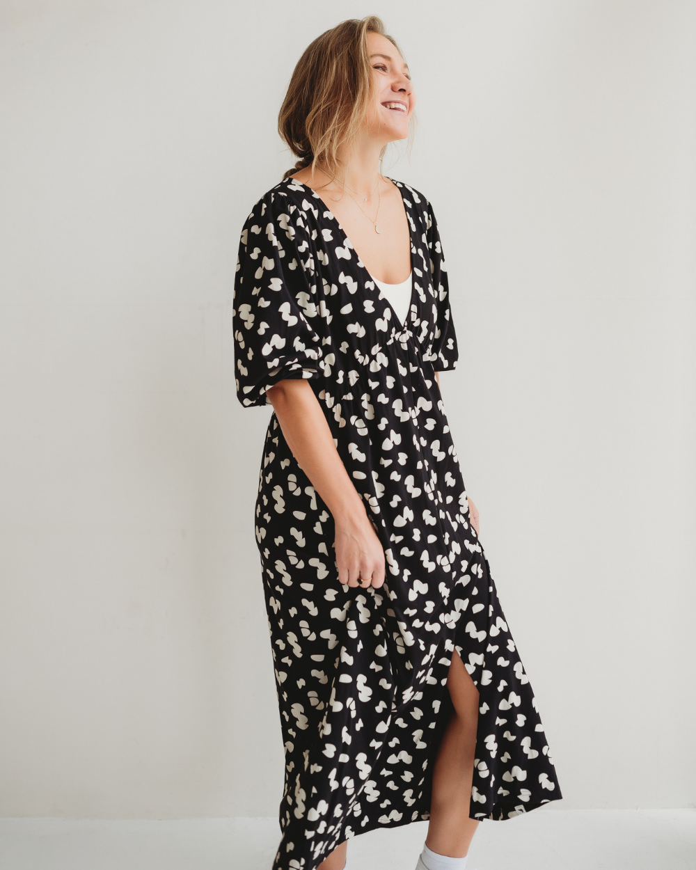 organic cotton Jasmine Black Popcorn Print Maxi Dress - image 1