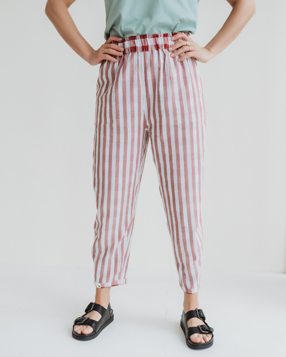 organic cotton Kate Red Reversible Check Print Barrel Leg Trousers - image 2