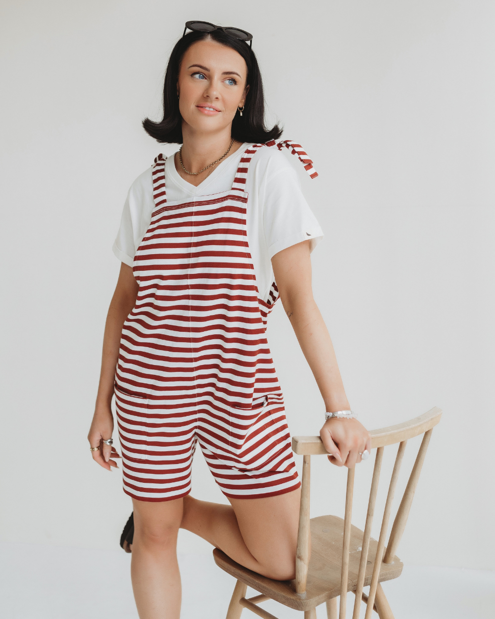 organic cotton Betsy Red Horizontal Stripe Print Playsuit - image 1