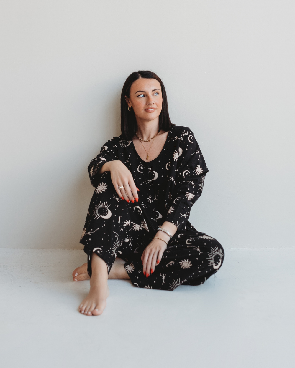 organic cotton Mai Black Astrology Print V- Neck Jumpsuit - image 3