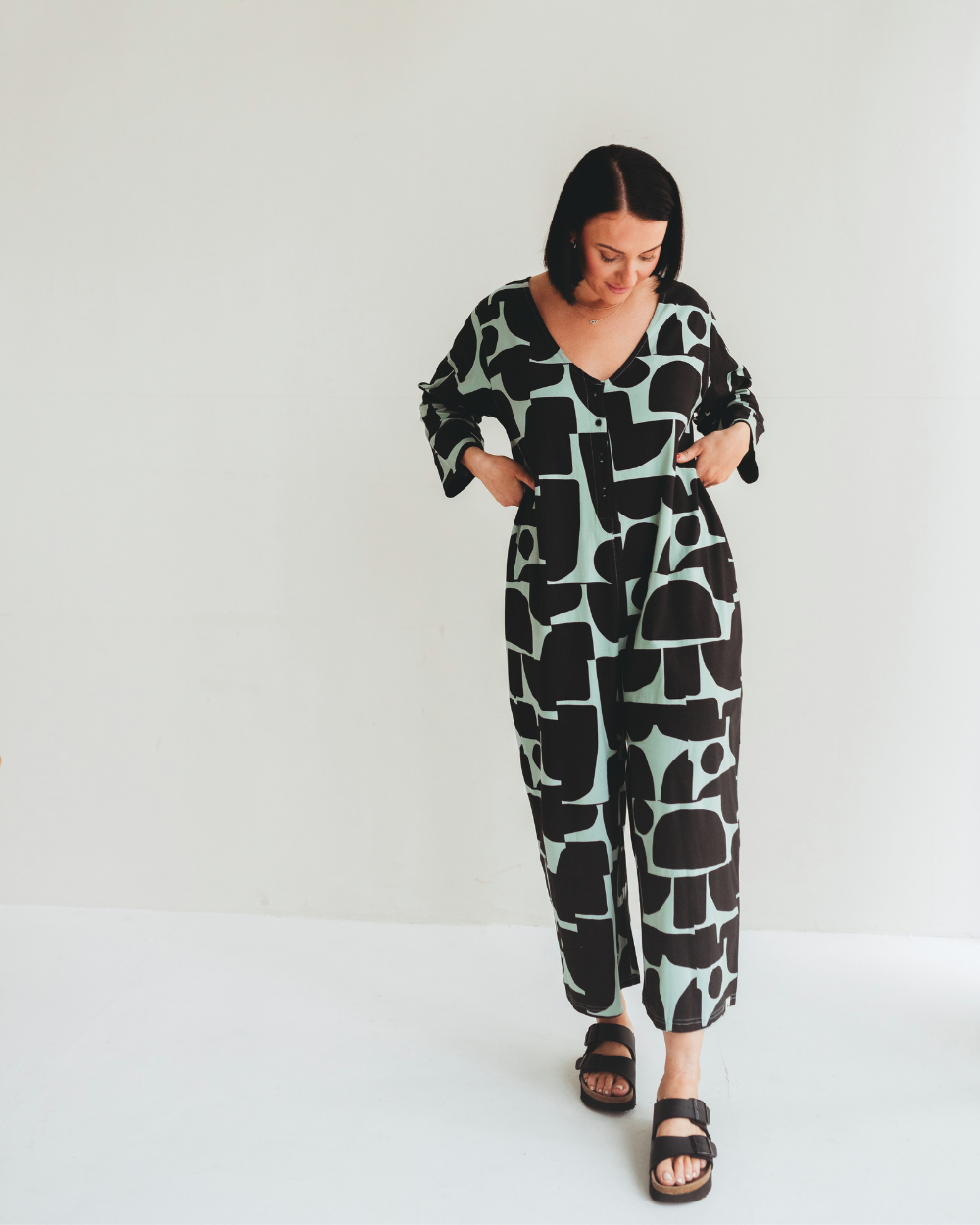 organic cotton Mai Green Cairn Print V- Neck Jumpsuit - image 1