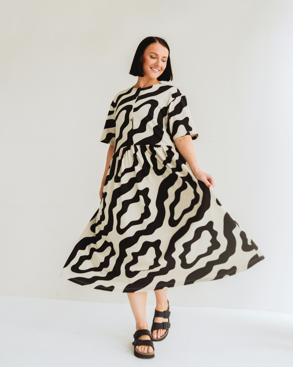 organic cotton Matilda Multicolour Swirl Print Midi Dress - image 1