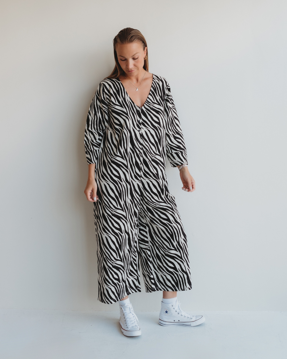 Mai Multicolour Zebra Streak Print V- Neck Jumpsuit- image 1