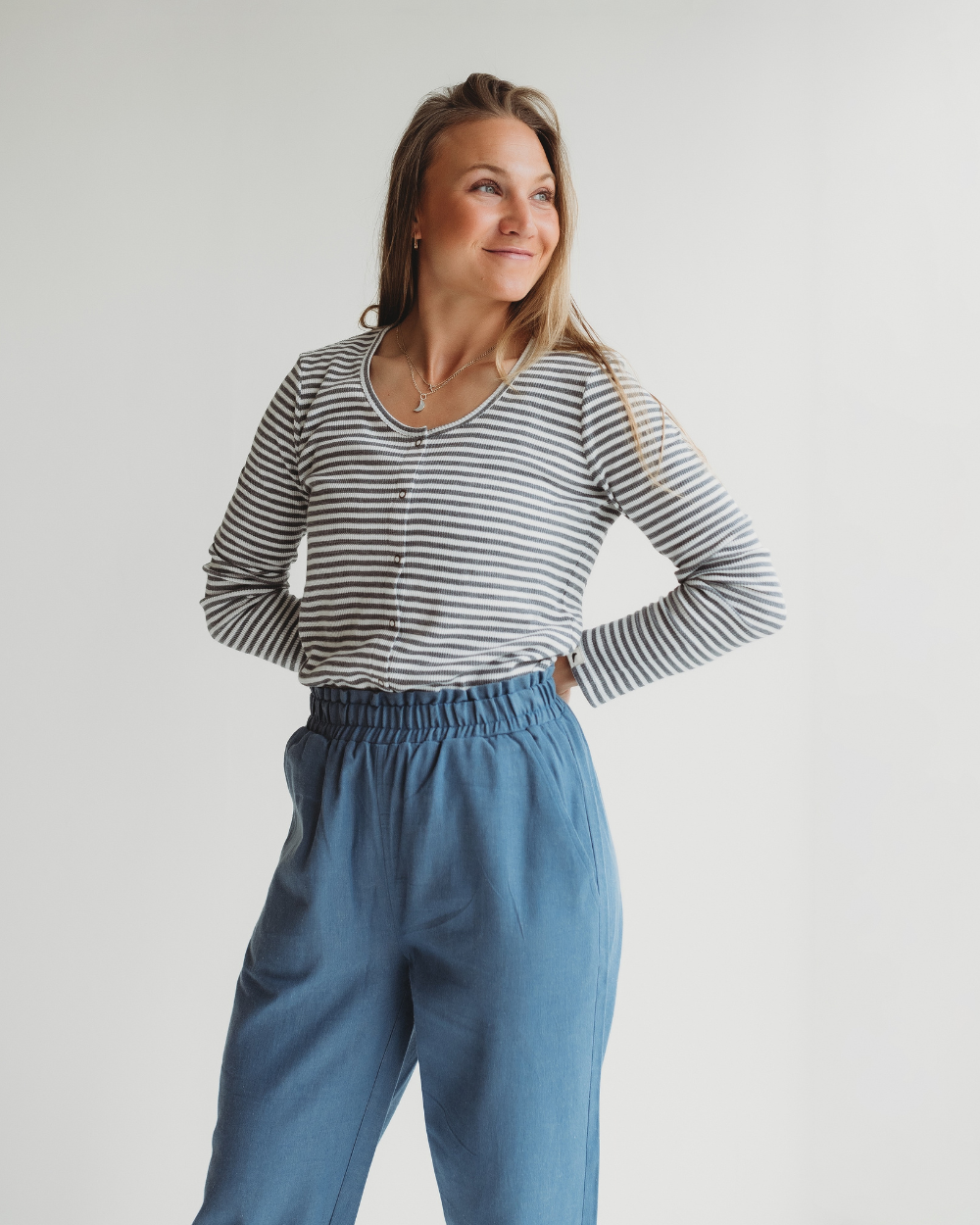 organic cotton Nora Grey Stripe Print Top - image 1