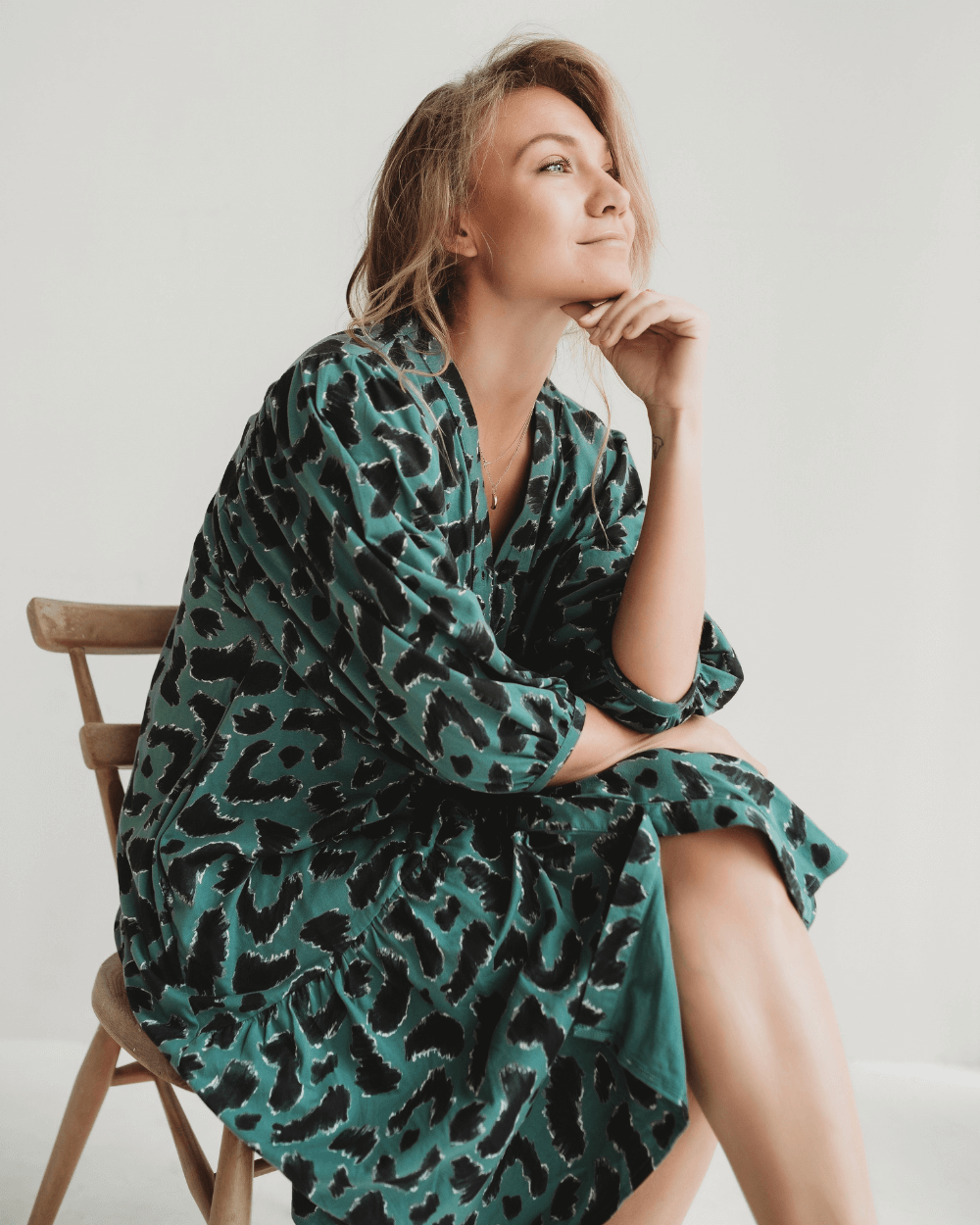 organic cotton Clara Green Scatter Animal Print Midi Dress - image 1