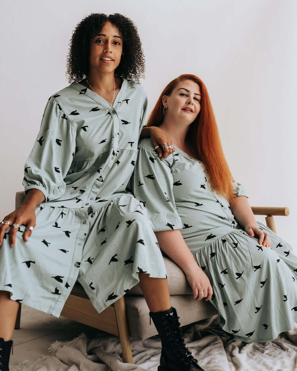 organic cotton Clara Blue Flying Bird Print Midi Dress - image 1