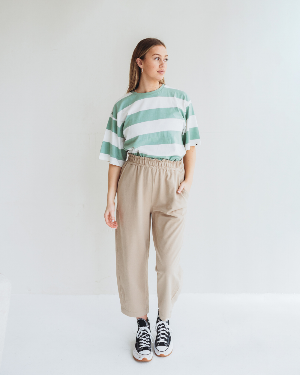 Kate Beige Barrel Leg Trousers- image 1