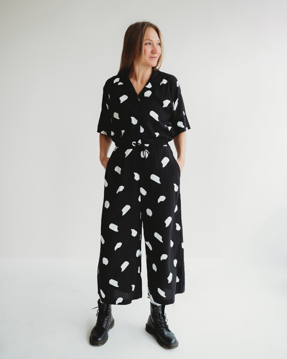 Iris Black Snow Blizzard Print Jumpsuit - image 1