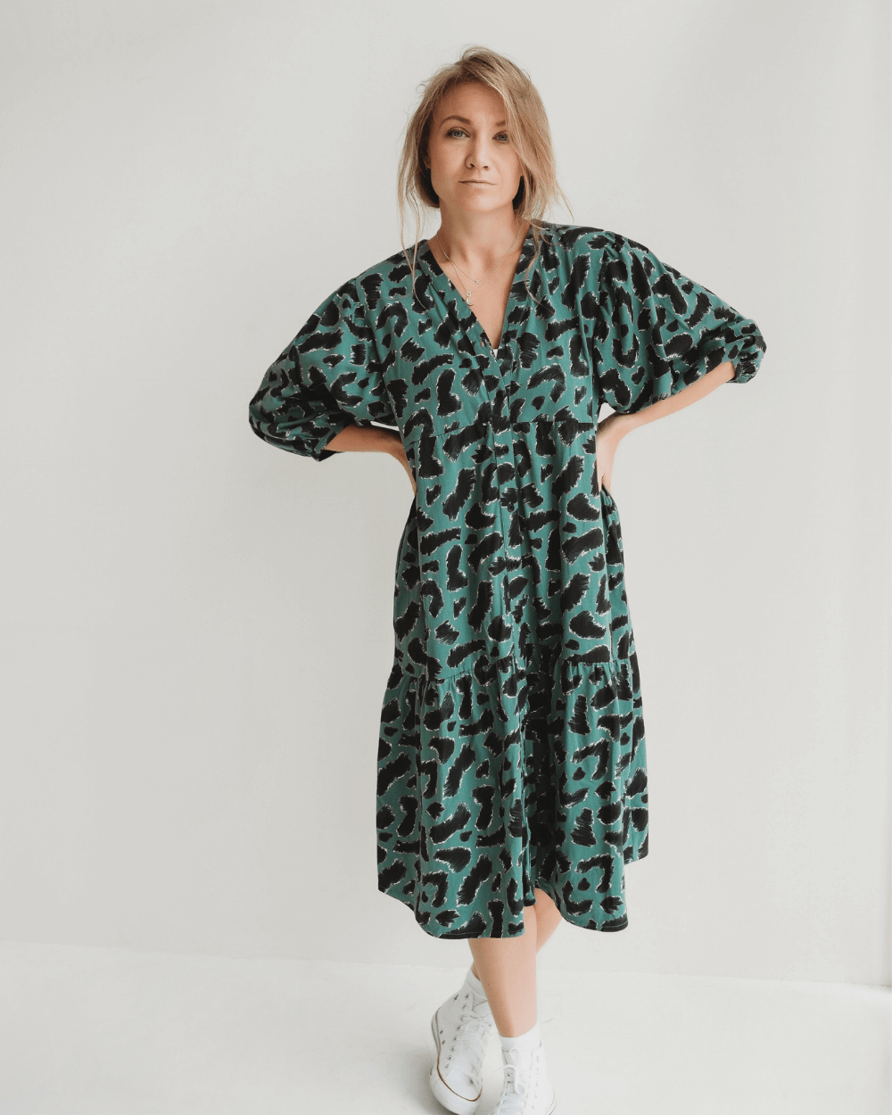 organic cotton Clara Green Scatter Animal Print Midi Dress - image 3