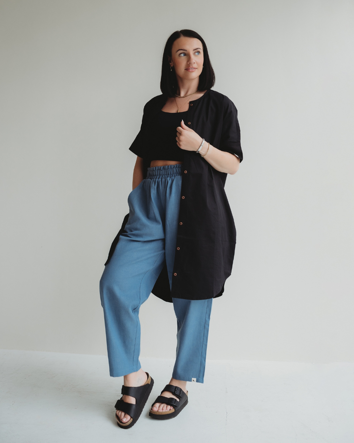 Kate Blue Denim Barrel Leg Trousers