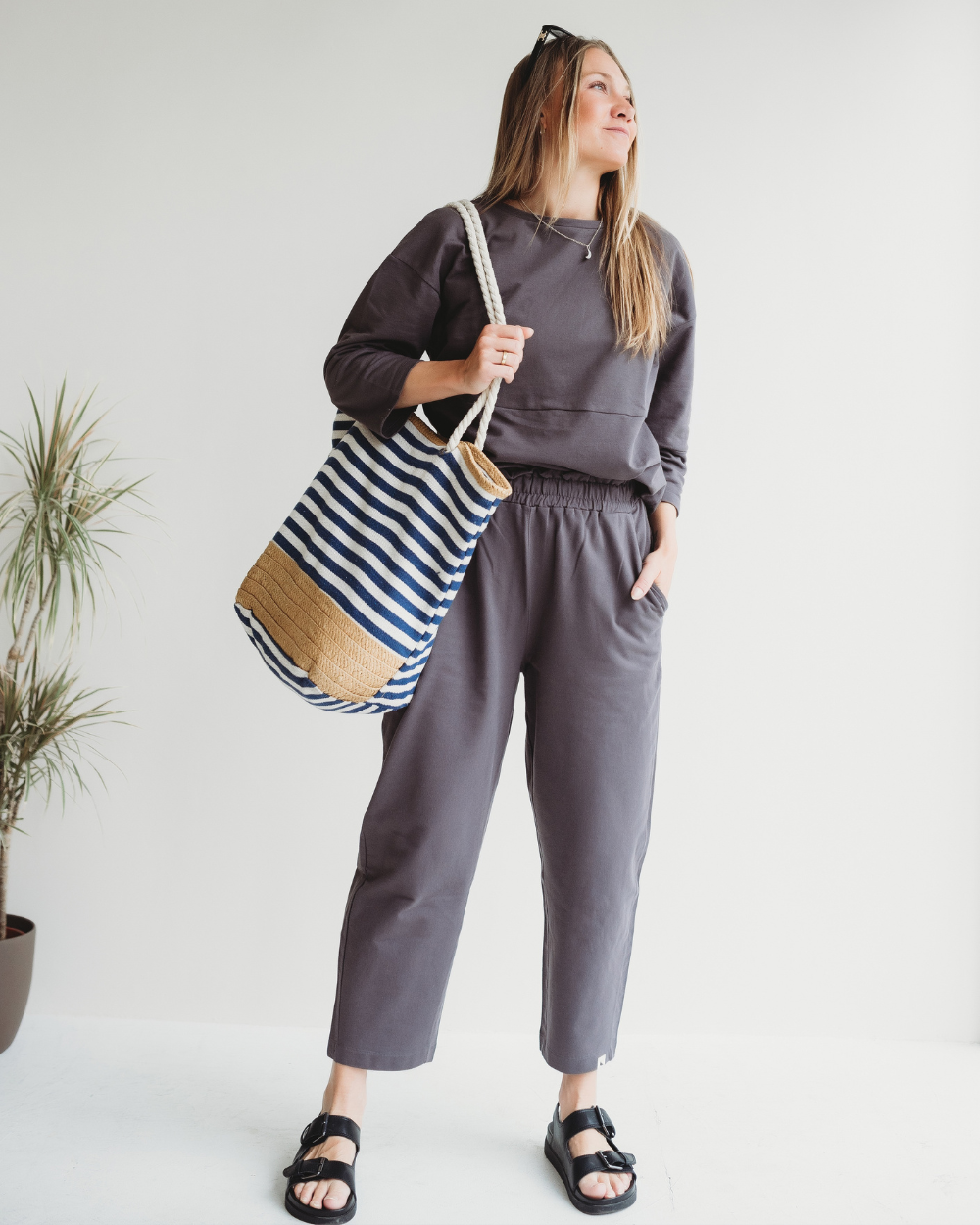 organic cotton Kate Charcoal Grey Barrel Leg Trousers - image 1