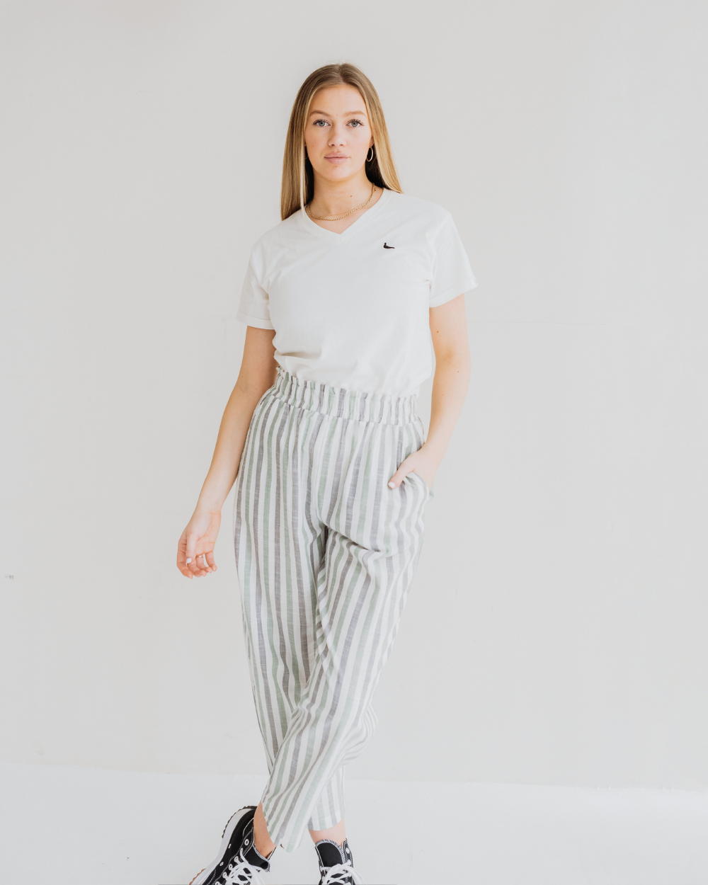 organic cotton Kate Multicolour Stripe Print Barrel Leg Trousers - image 1