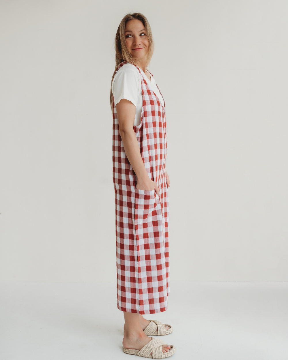 Grace Red Check Print Reversible Wide Leg Jumpsuit- image 6