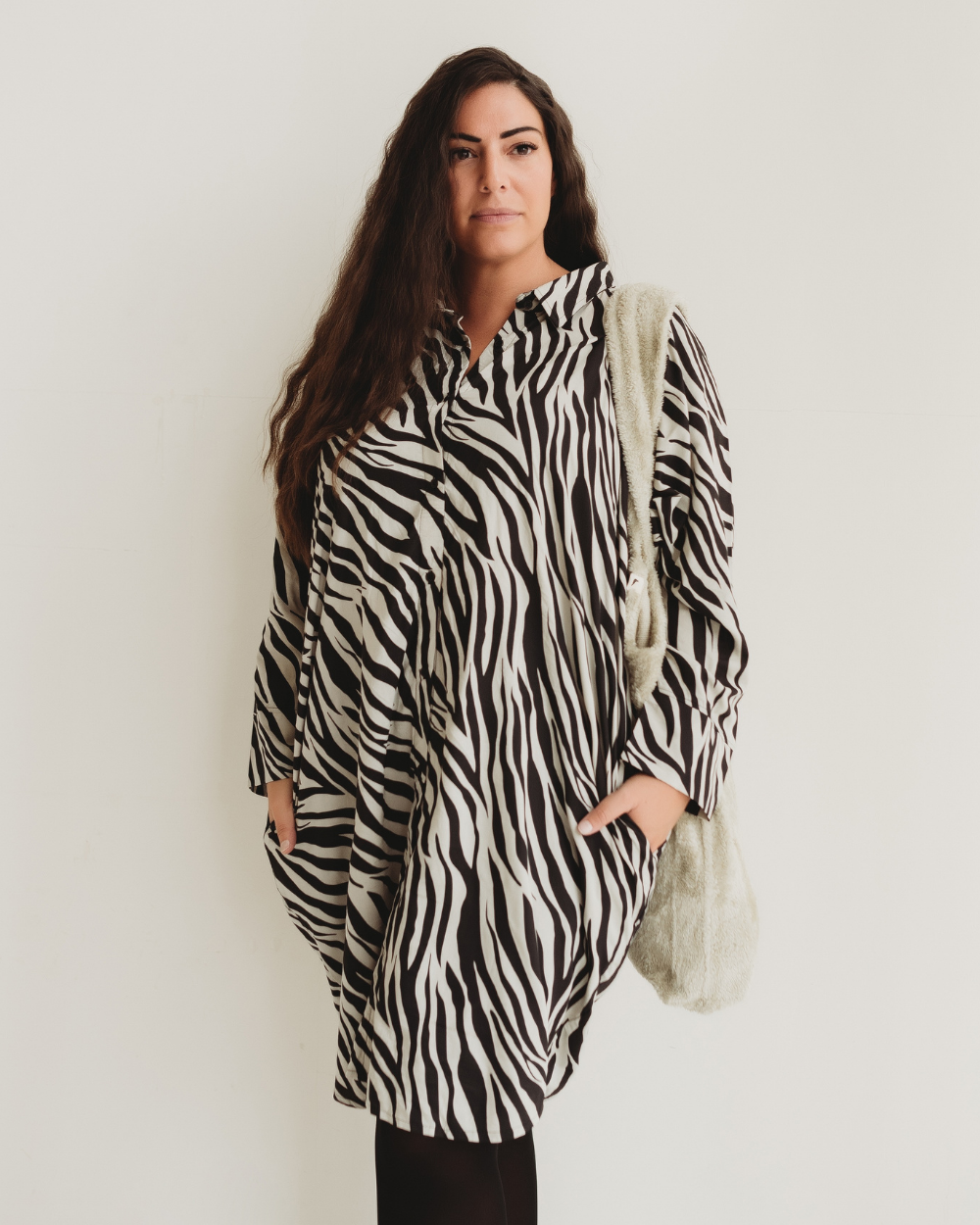 Jess Multicolour Zebra Streak Midi Shirt Dress- image 1