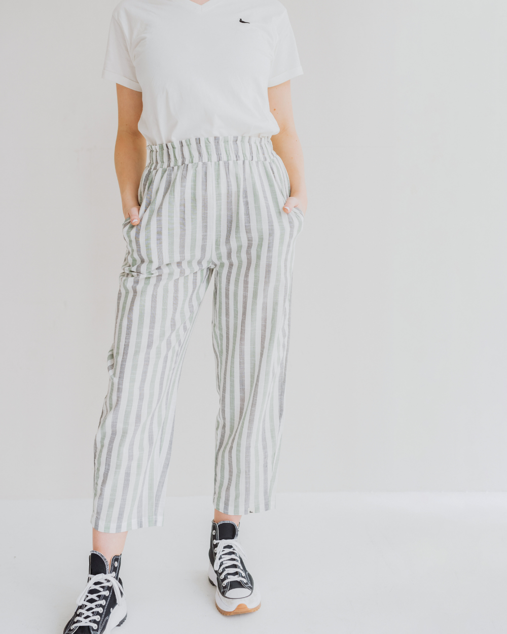 organic cotton Kate Multicolour Stripe Print Barrel Leg Trousers - image 4