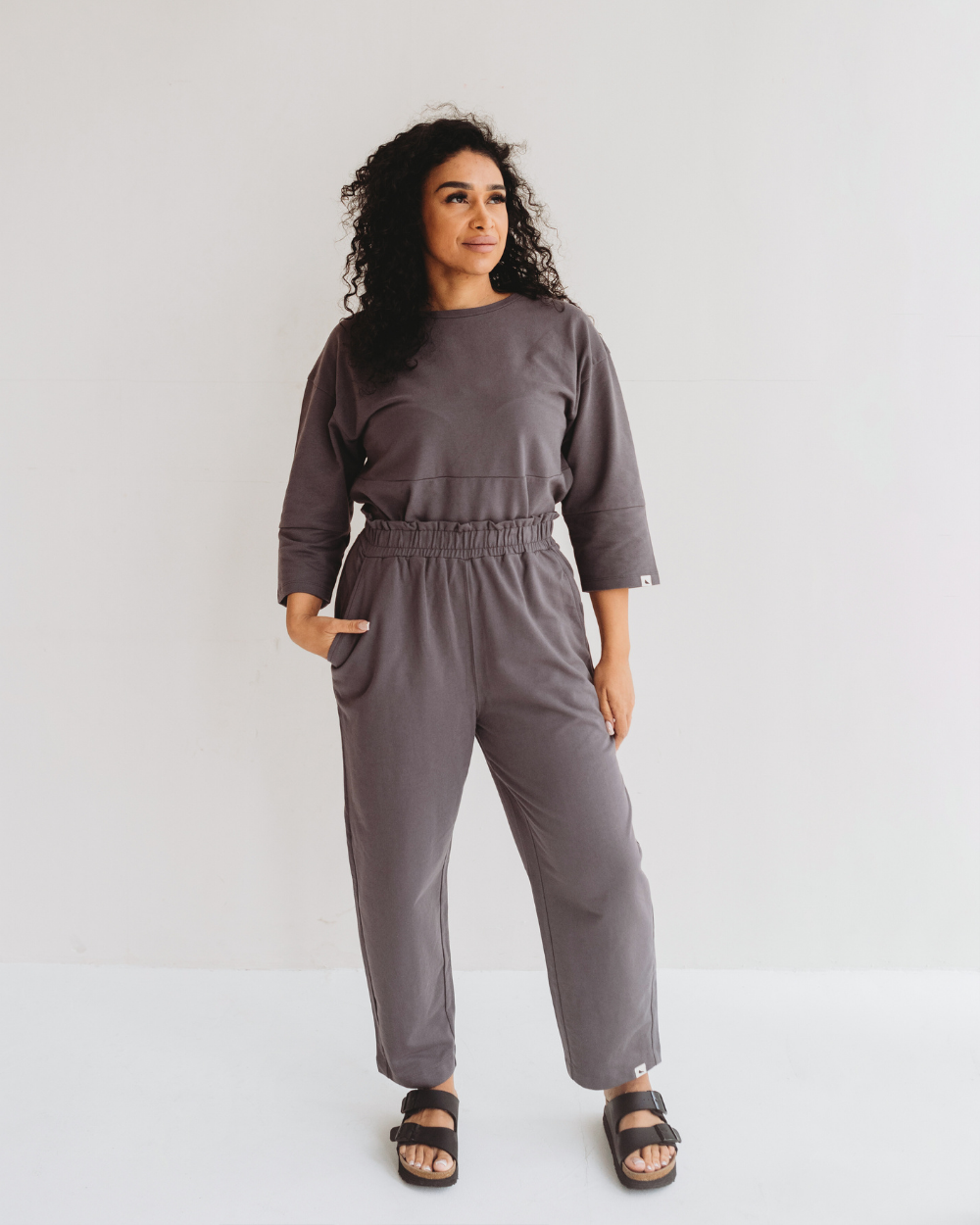 organic cotton Kate Charcoal Grey Barrel Leg Trousers - image 4
