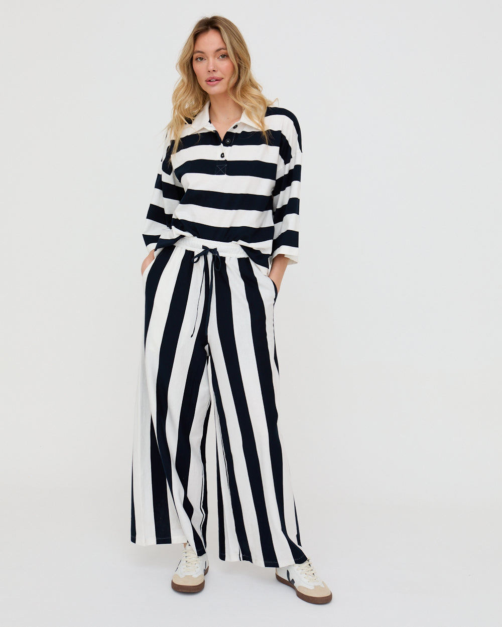 PREORDER - Maude Navy Stripe Print Rugby Top