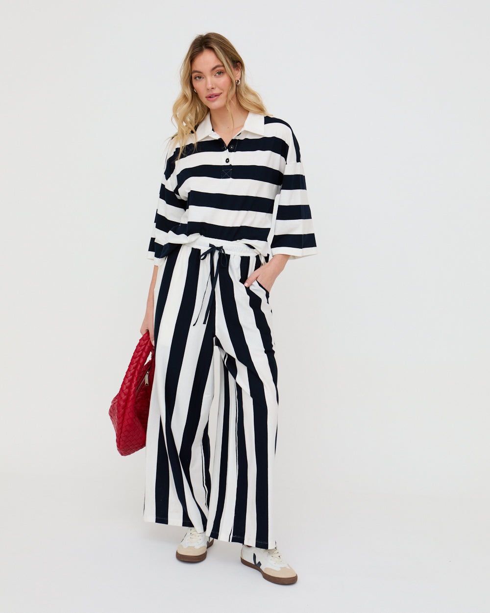 PREORDER - Maude Navy Stripe Print Rugby Top