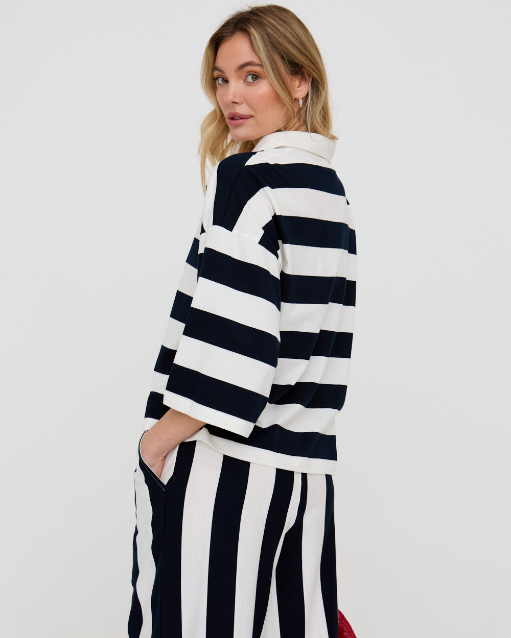 PREORDER - Maude Navy Stripe Print Rugby Top