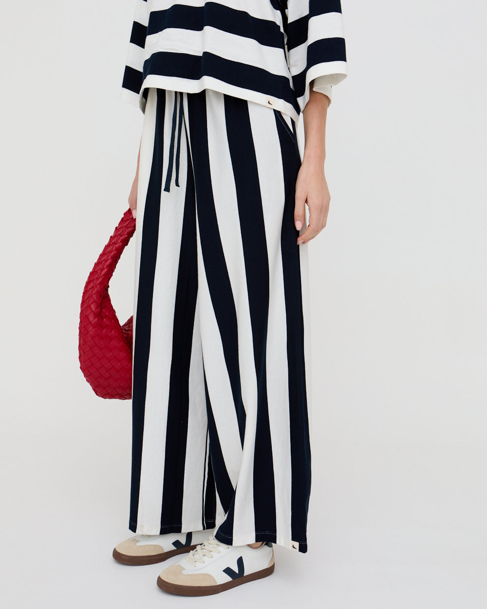 PREORDER - Thi Navy Stripe Print Wide Leg Trouser