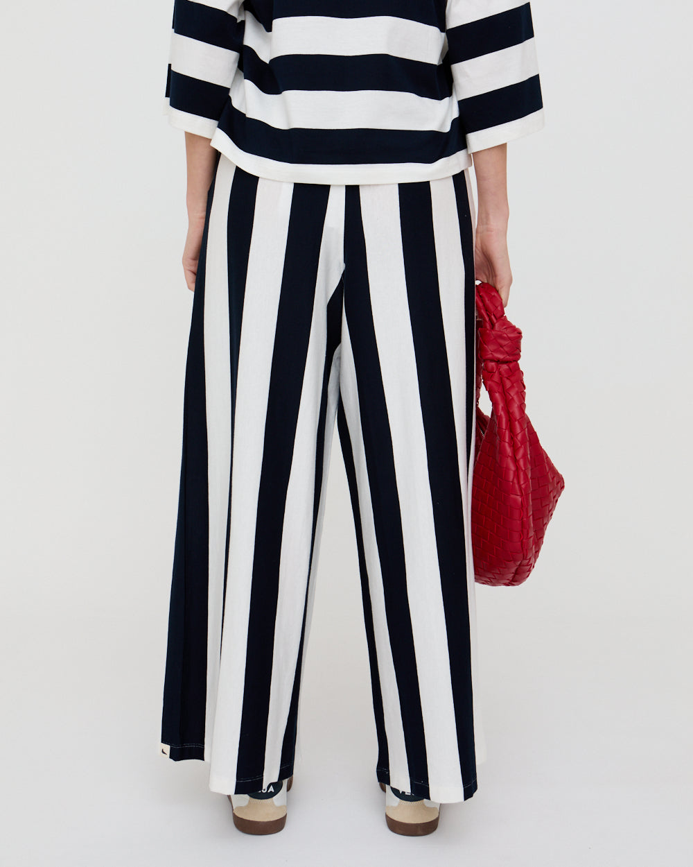 PREORDER - Thi Navy Stripe Print Wide Leg Trouser