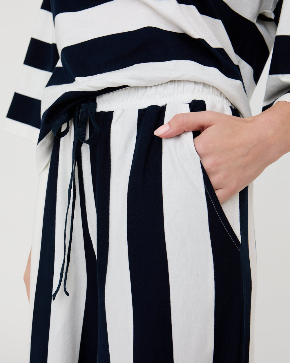 PREORDER - Thi Navy Stripe Print Wide Leg Trouser