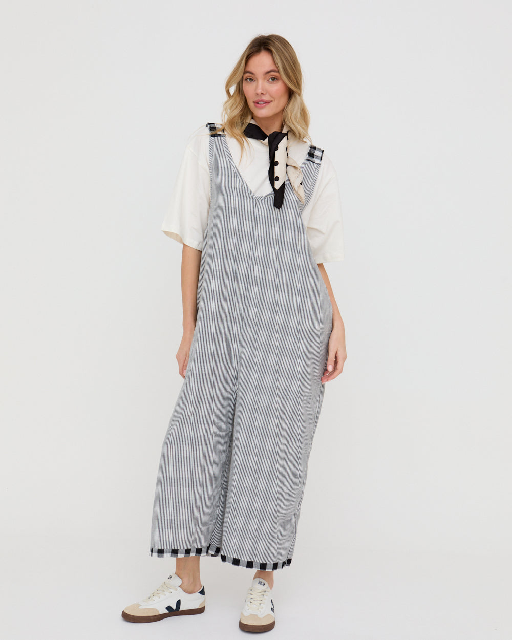 Grace Multicolour Stripe And Check Print Reversible Wide Leg Jumpsuit