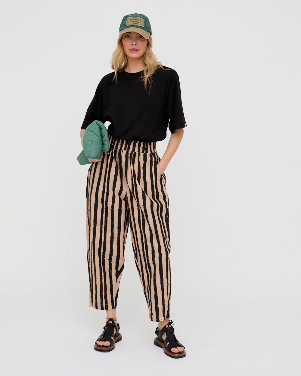 Kate Multicolour Painted Stripe Print Barrel Leg Trousers