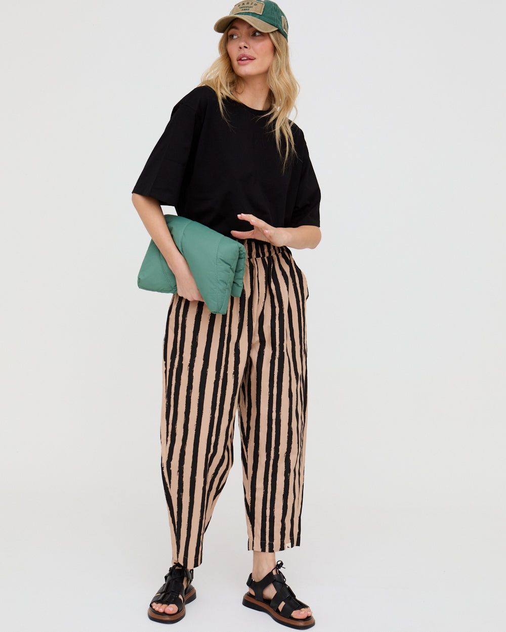 Kate Multicolour Painted Stripe Print Barrel Leg Trousers