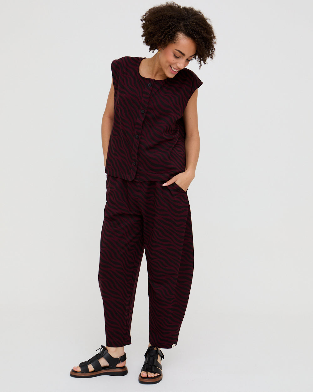 PREORDER - Pip Burgundy Tiger Print Sleeveless Top