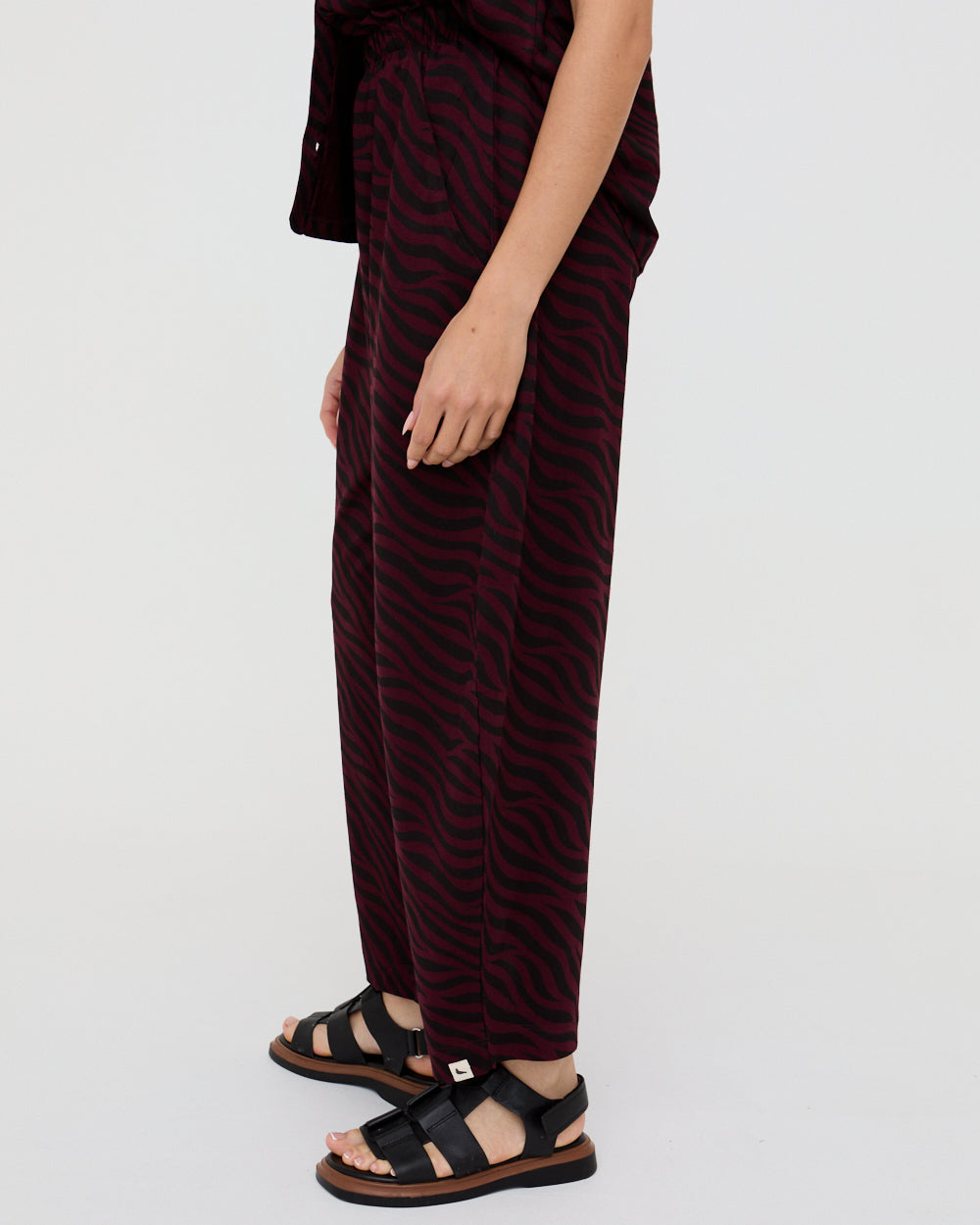 PREORDER - Jae Burgundy Tiger Print Barrel Leg Trouser