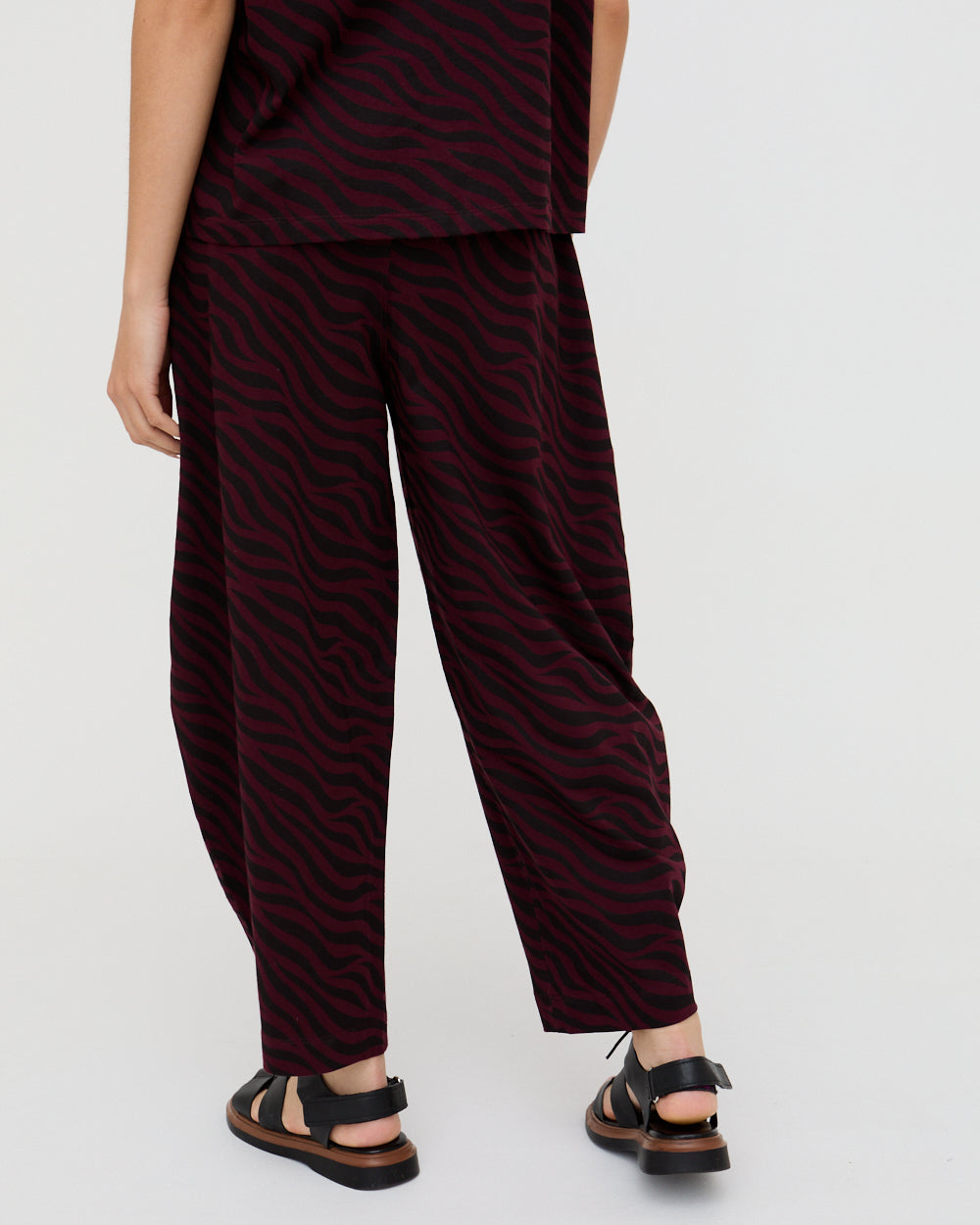 PREORDER - Jae Burgundy Tiger Print Barrel Leg Trouser