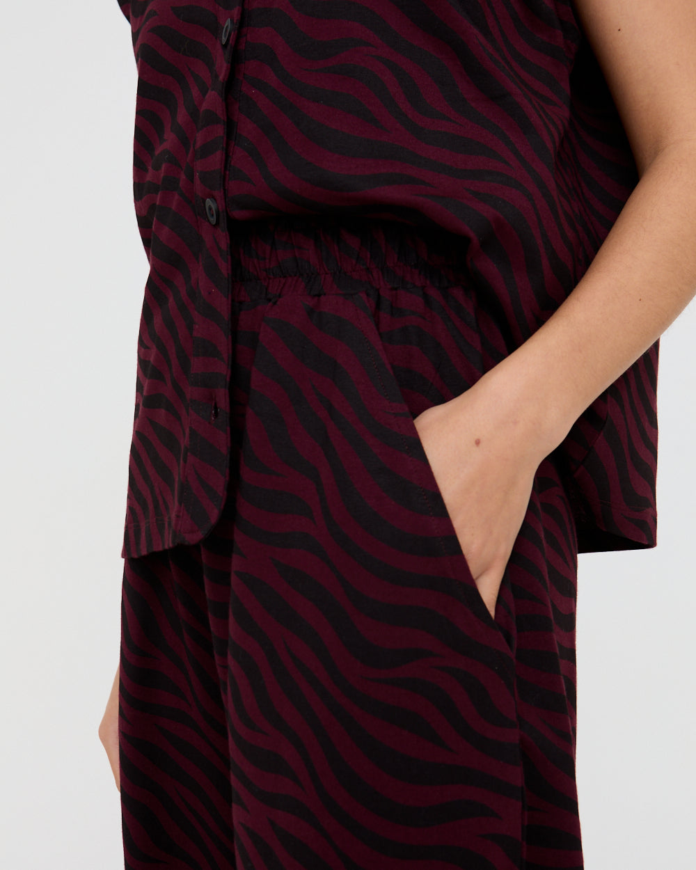PREORDER - Jae Burgundy Tiger Print Barrel Leg Trouser