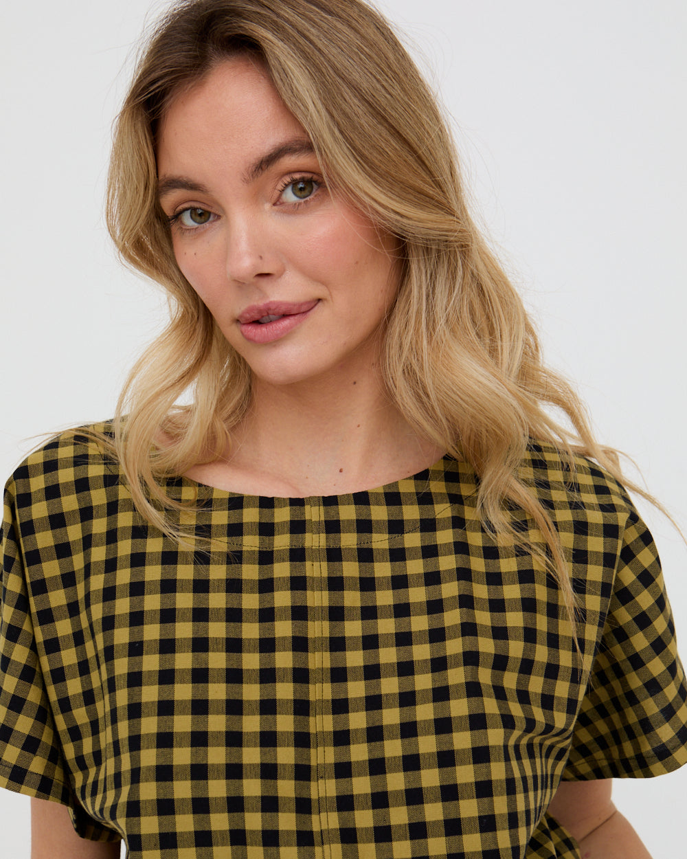 PREORDER - Wyn Mustard Check Print Top