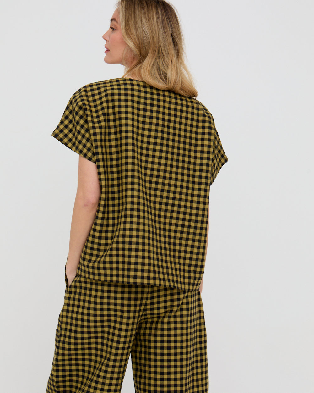 PREORDER - Wyn Mustard Check Print Top