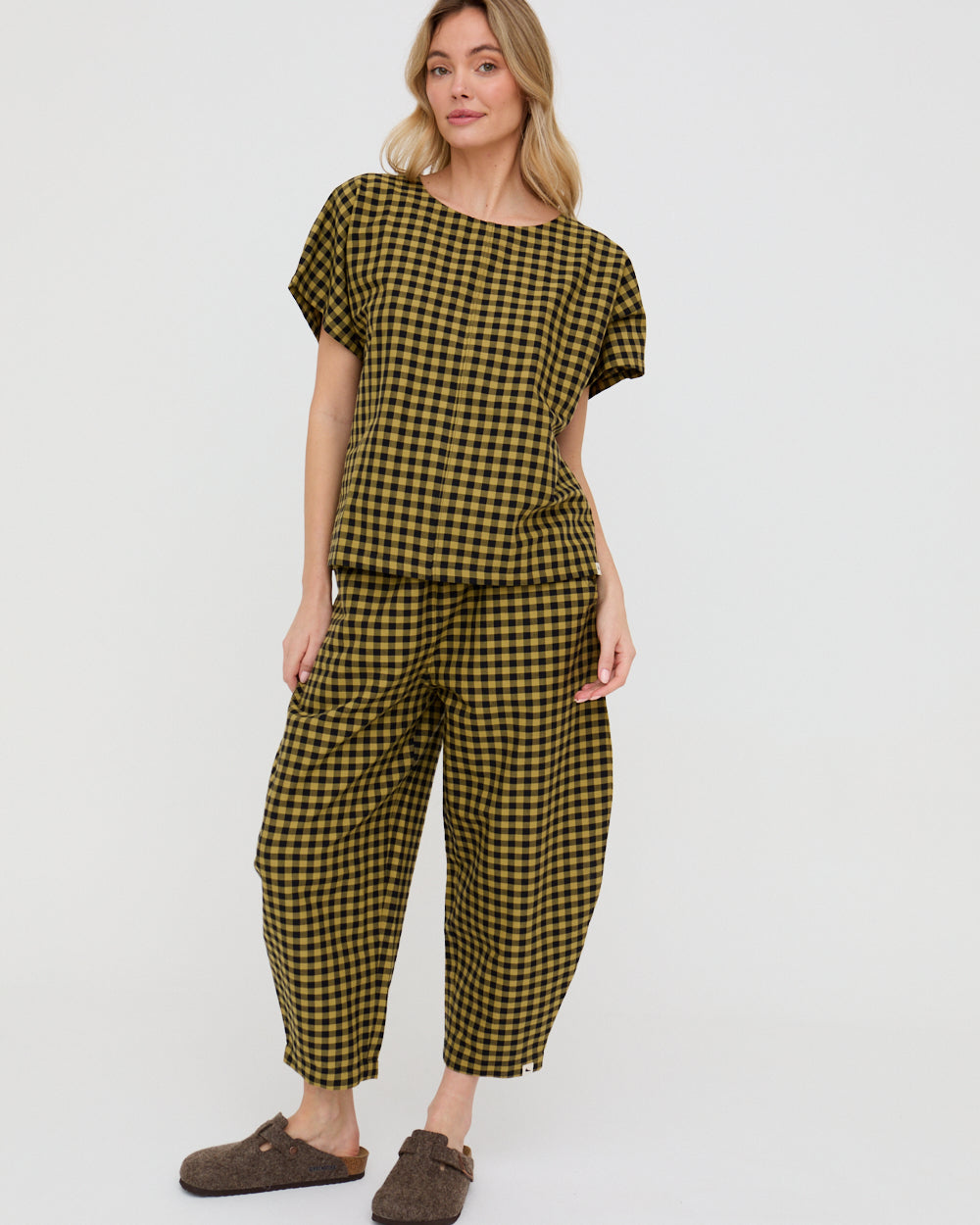 PREORDER - Wyn Mustard Check Print Top