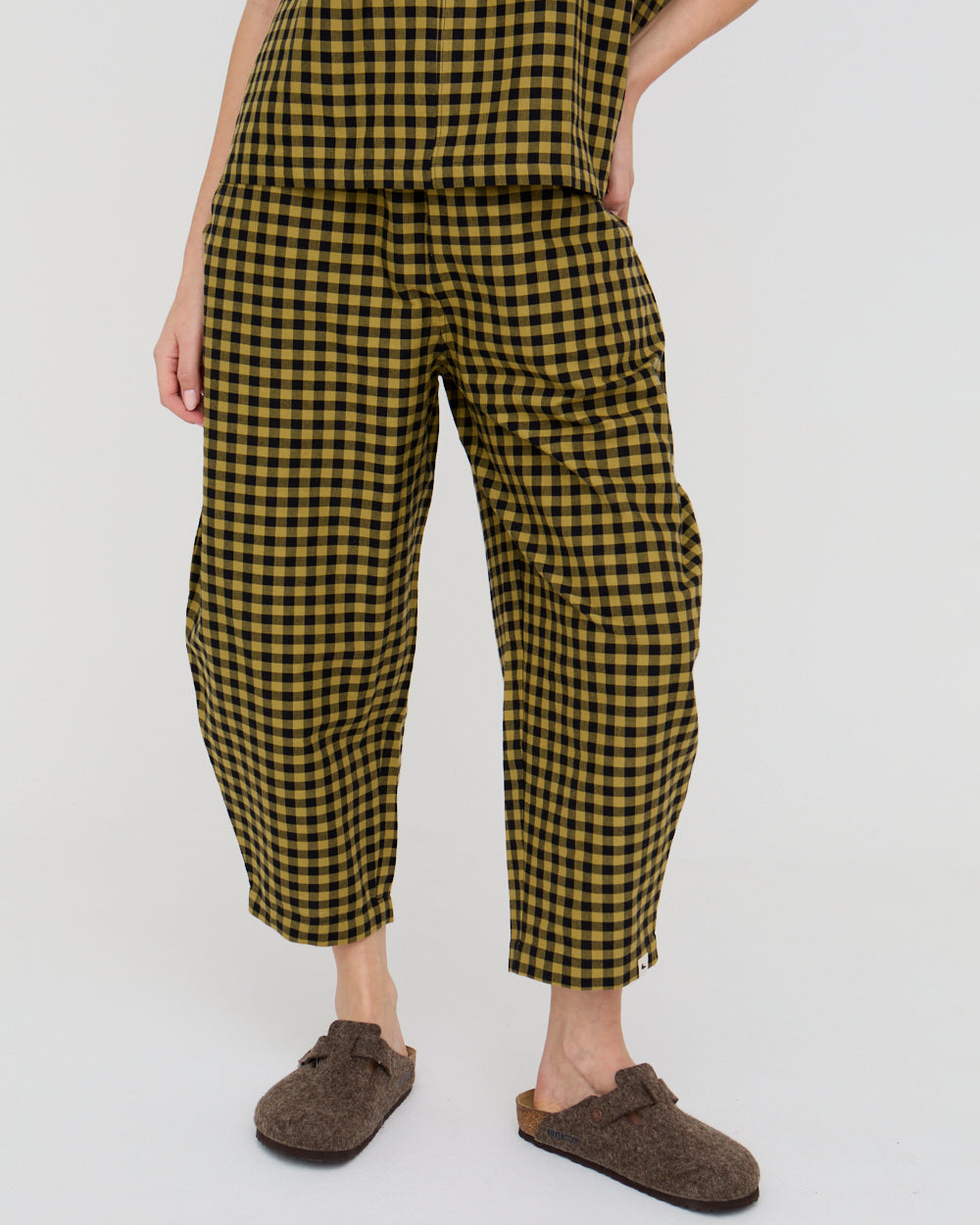 PREORDER - Jae Mustard Check Print Barrel Leg Trouser