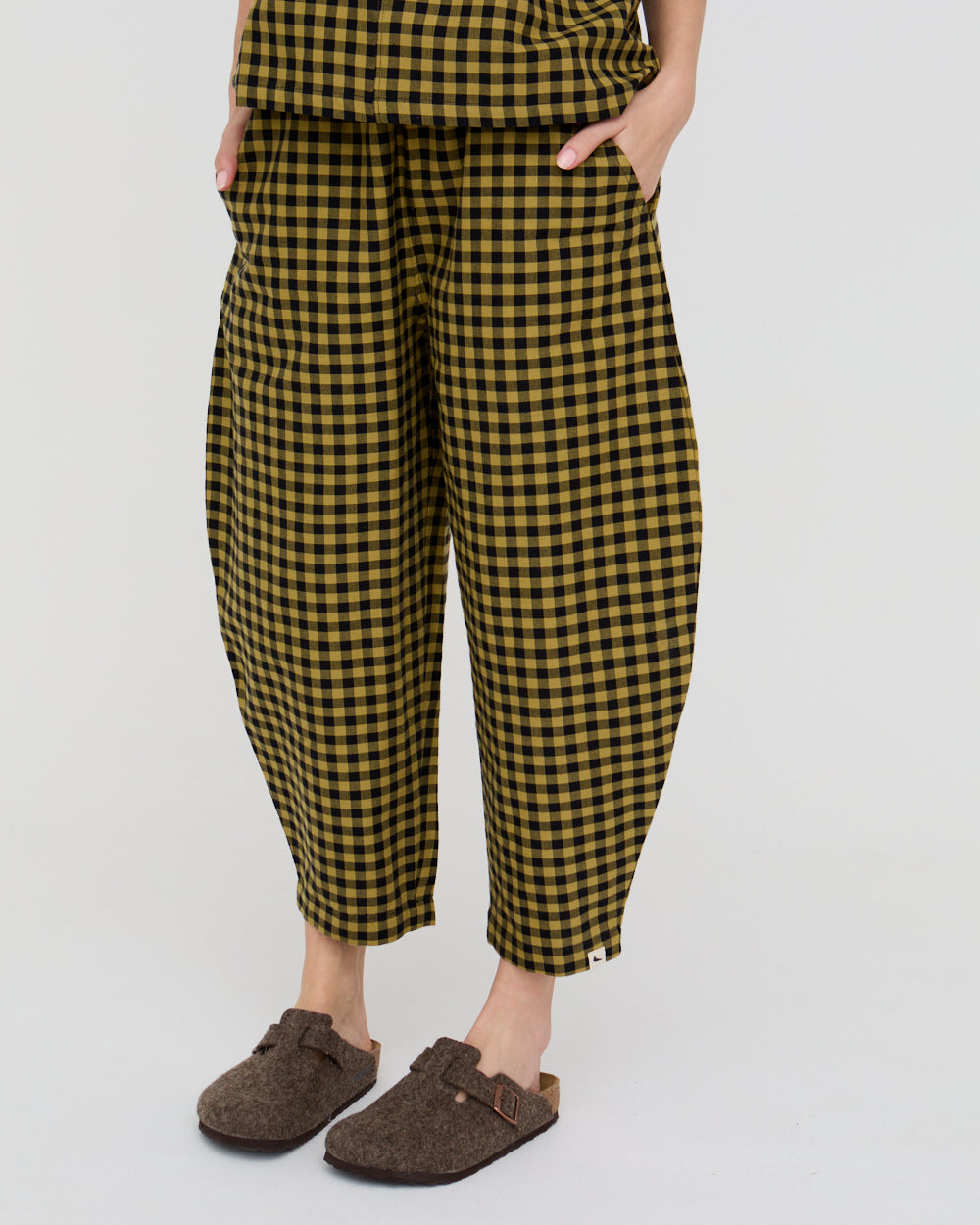 PREORDER - Jae Mustard Check Print Barrel Leg Trouser