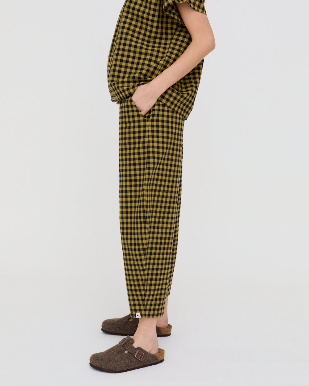 PREORDER - Jae Mustard Check Print Barrel Leg Trouser