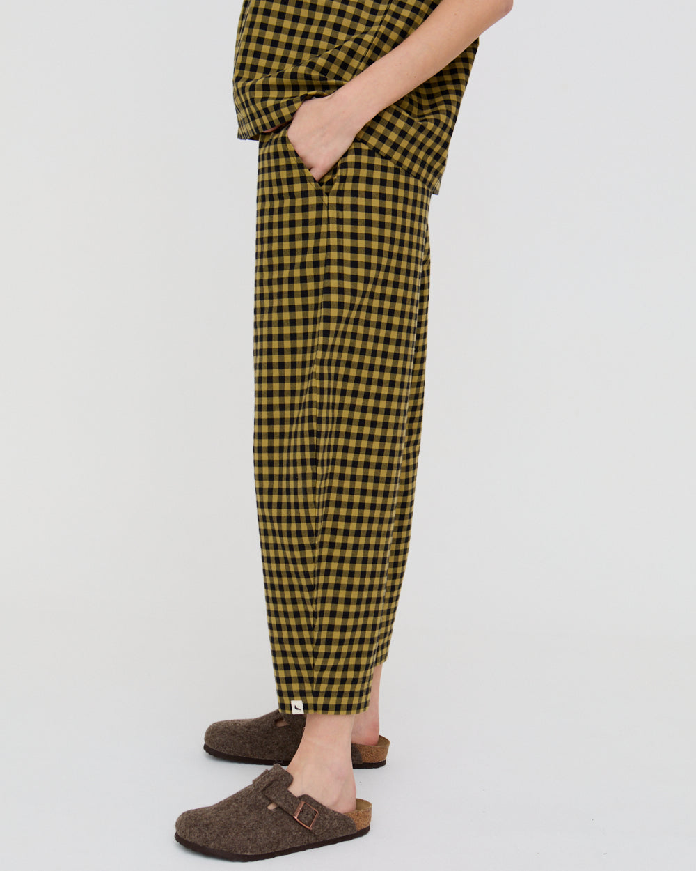 PREORDER - Jae Mustard Check Print Barrel Leg Trouser