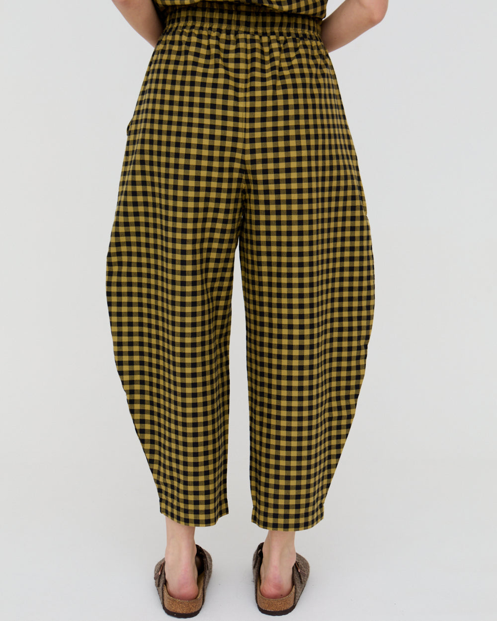 PREORDER - Jae Mustard Check Print Barrel Leg Trouser