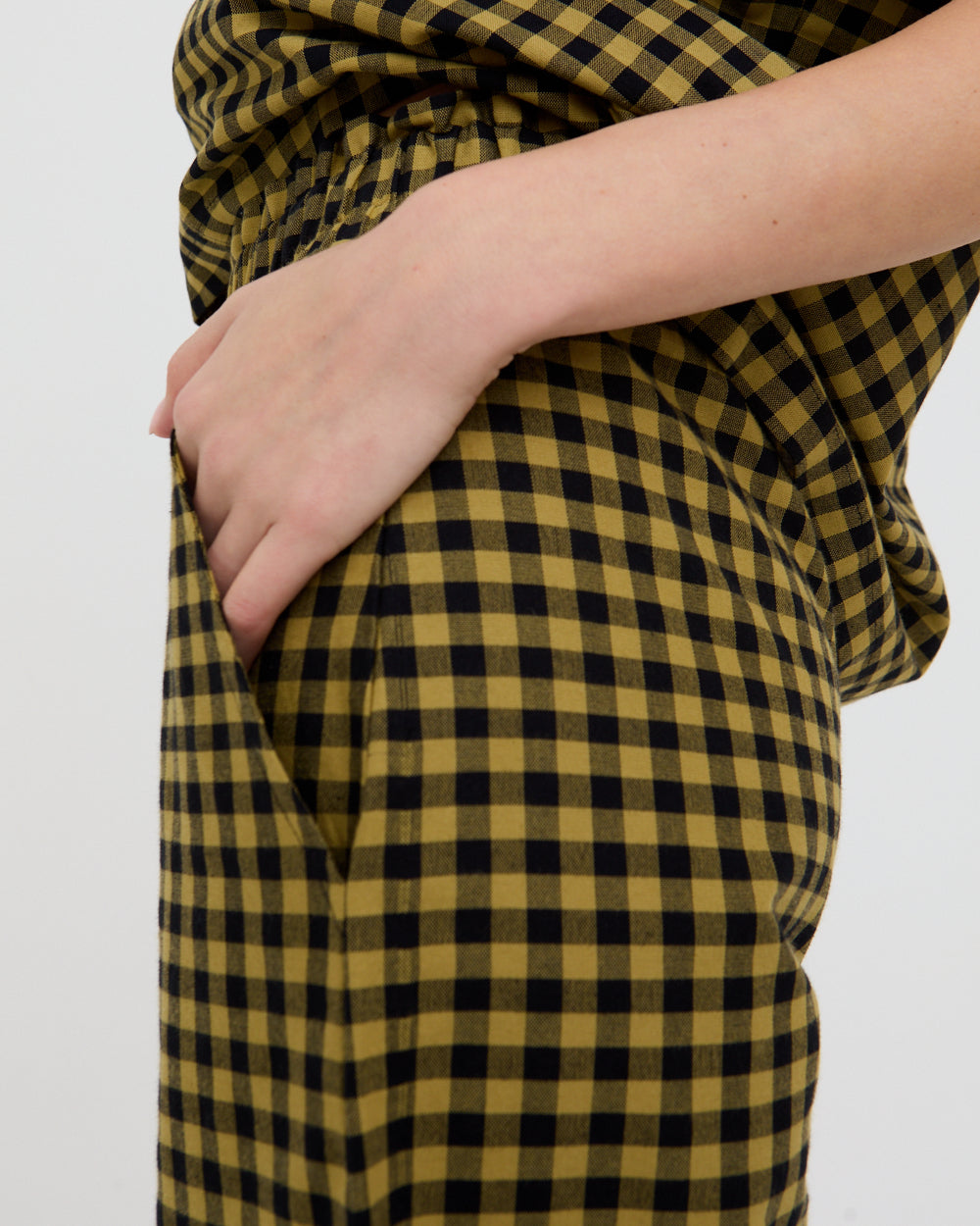 PREORDER - Jae Mustard Check Print Barrel Leg Trouser