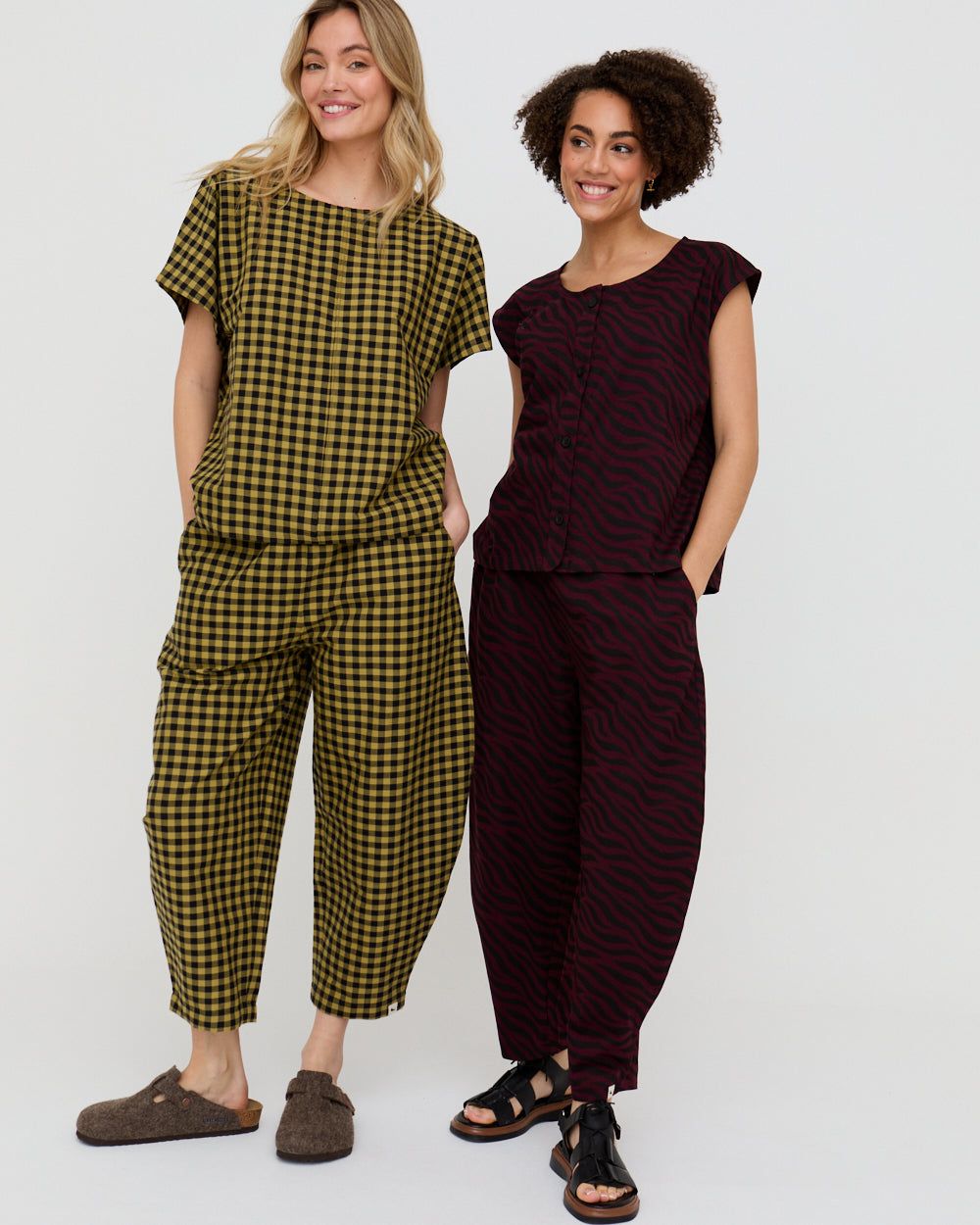 PREORDER - Jae Mustard Check Print Barrel Leg Trouser