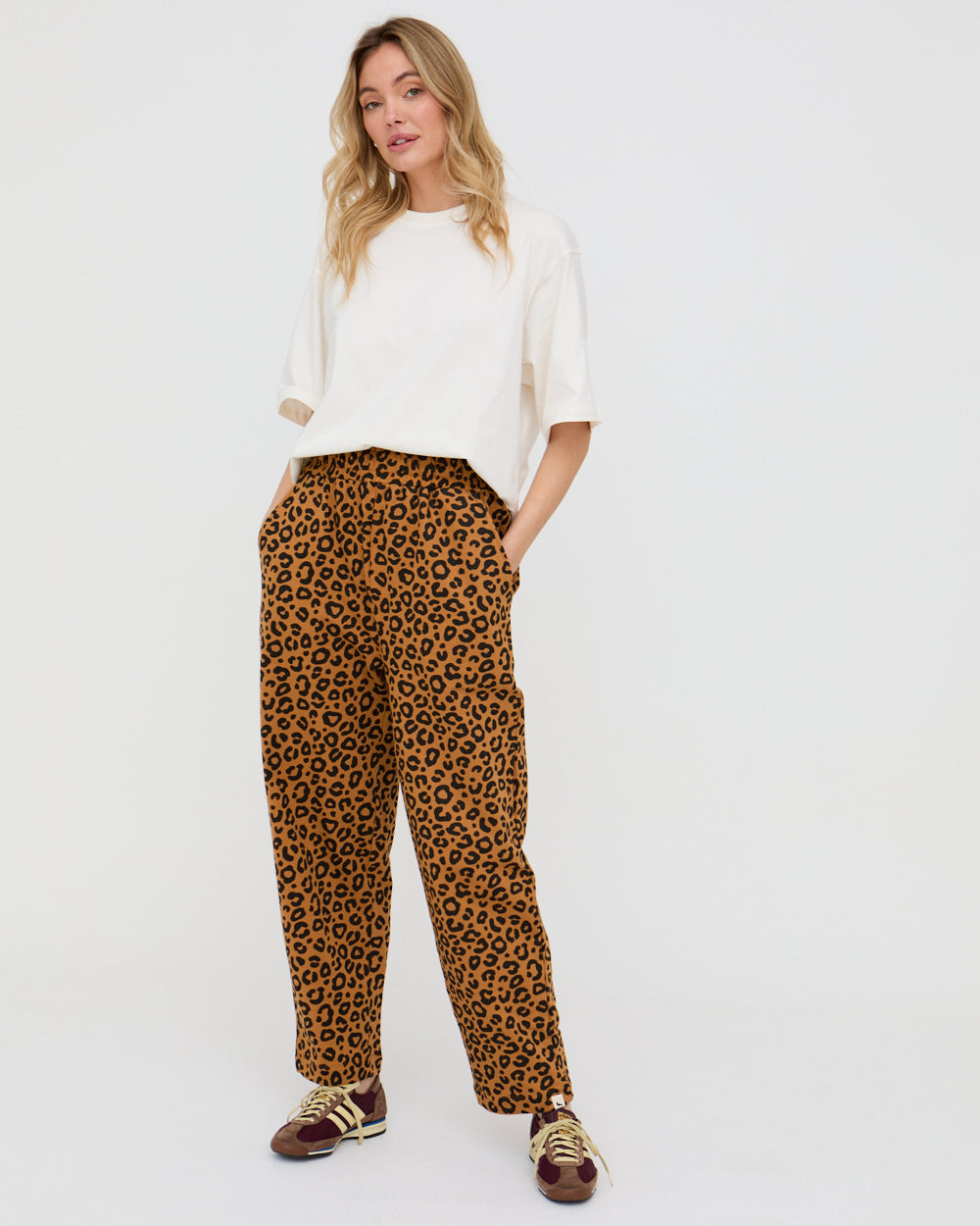 Kate Brown Mini Animal Print Barrel Leg Trousers
