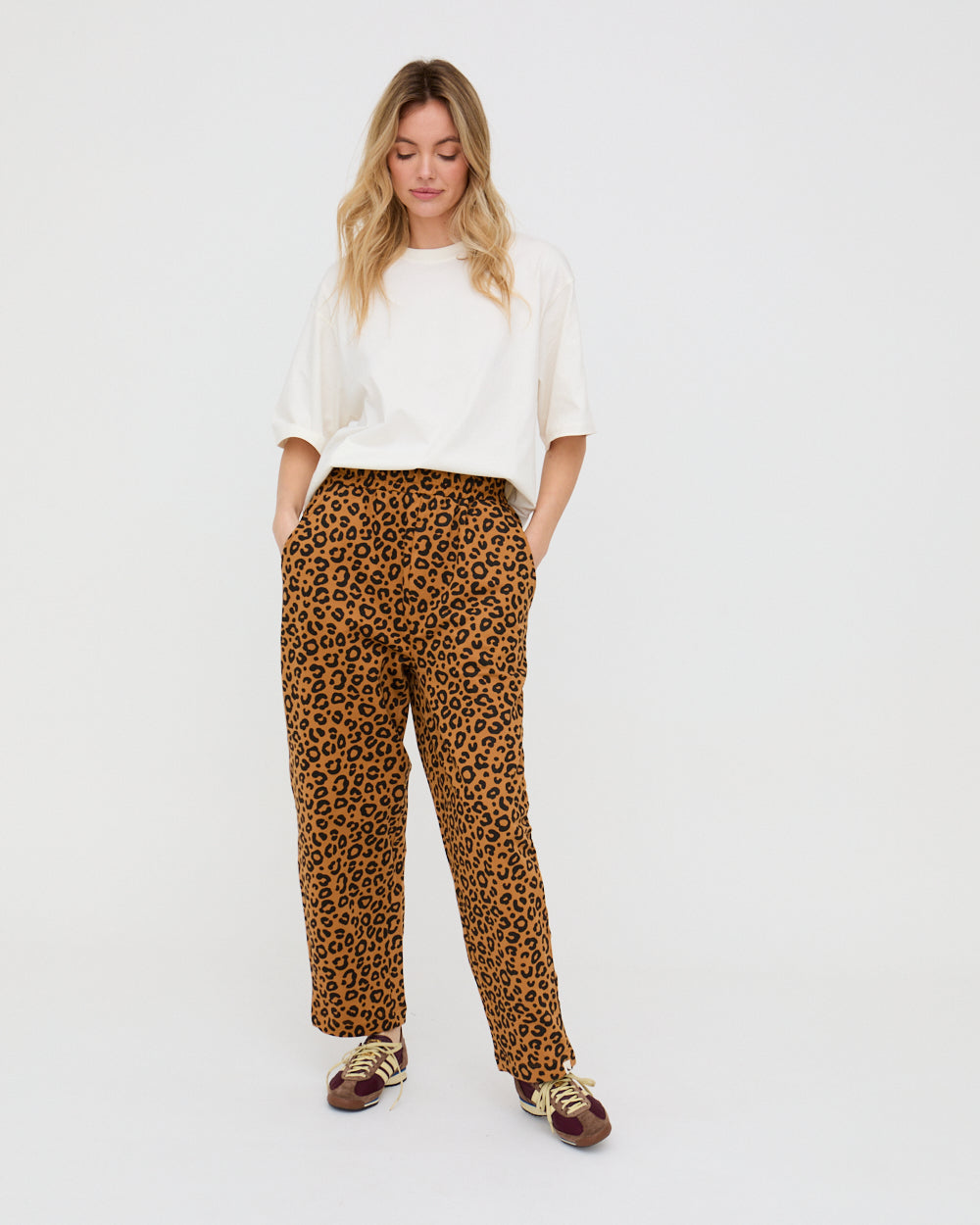 Kate Brown Mini Animal Print Barrel Leg Trousers