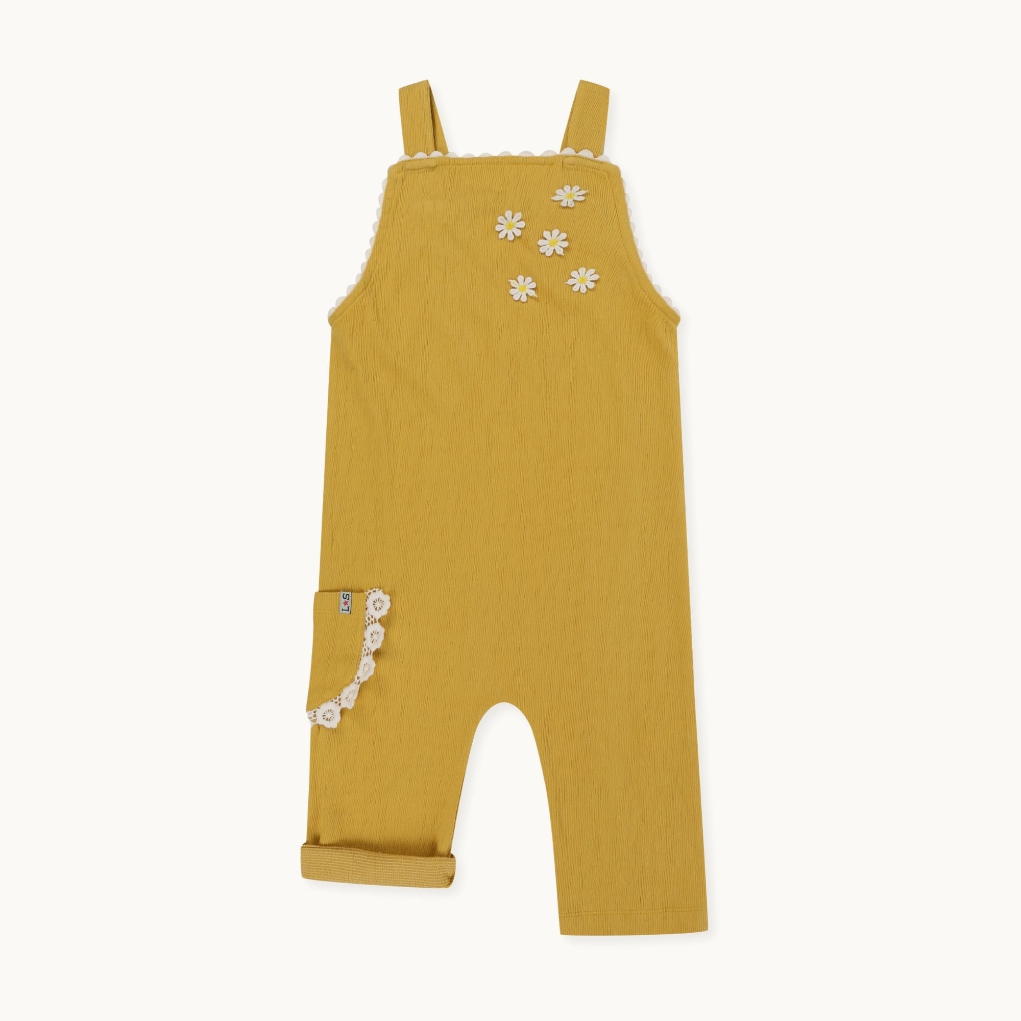 Yellow Floral Applique Dungarees
